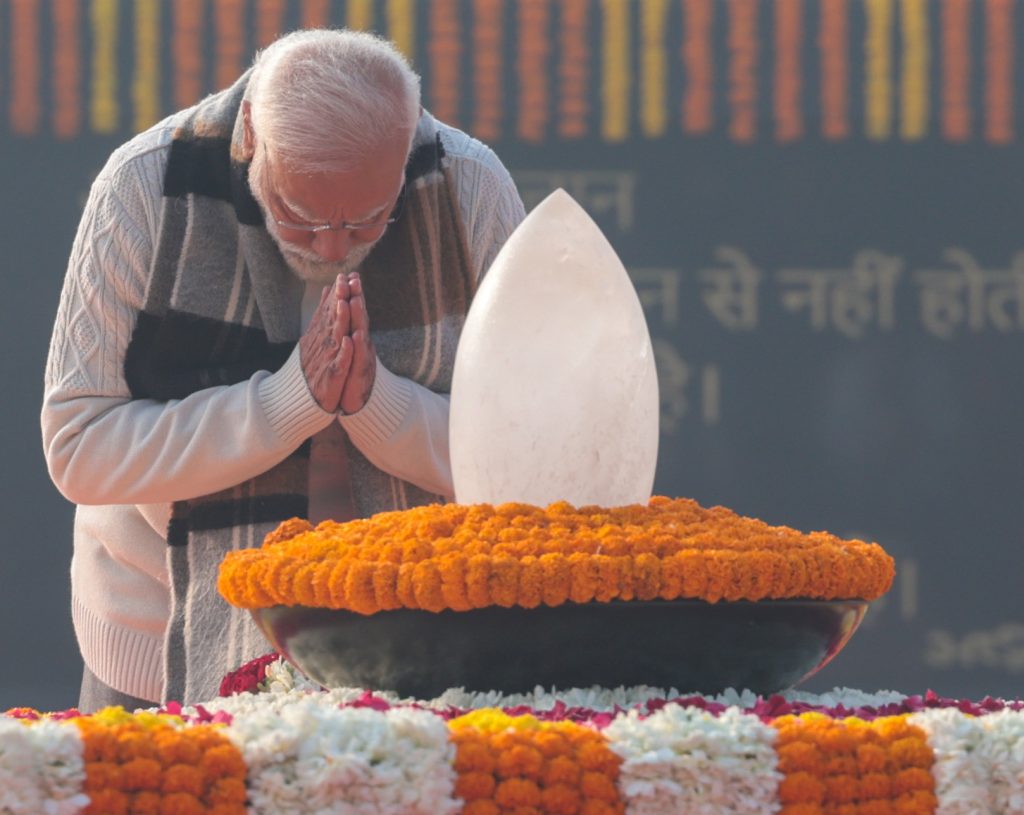 PM pays tribute to former PM Atal Bihari Vajpayee on his birth anniversary at Sadaiv Atal, in New Delhi on December 25, 2023.