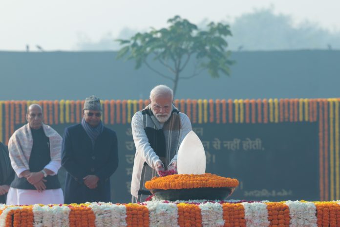 PM pays tribute to former PM Atal Bihari Vajpayee on his birth anniversary at Sadaiv Atal, in New Delhi on December 25, 2023.