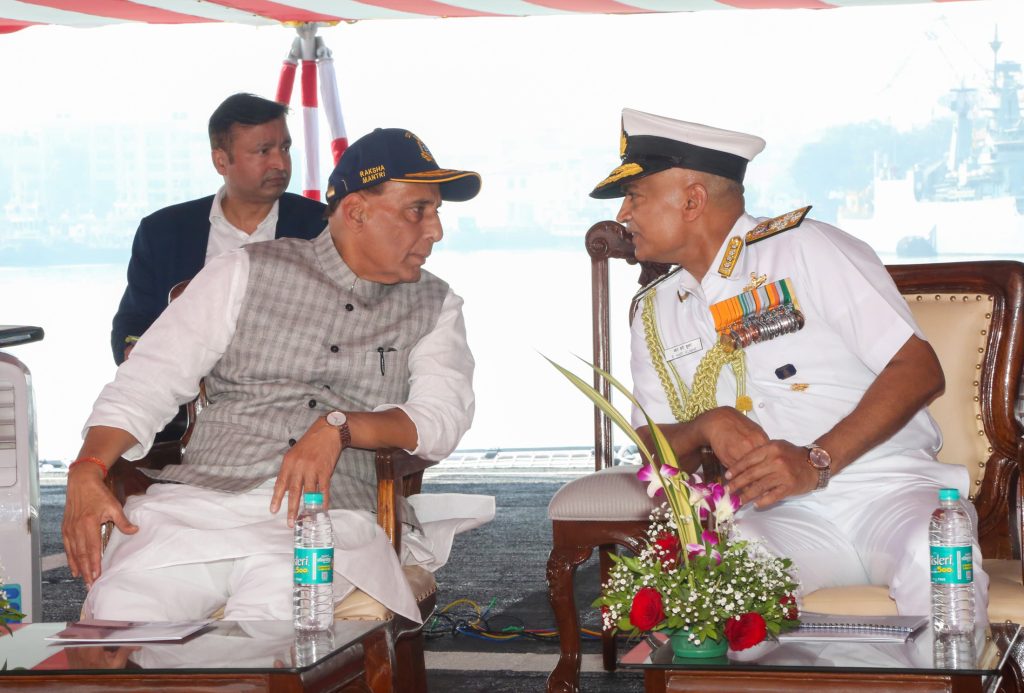 The Union Minister for Defence, Shri Rajnath Singh at the commissioning ceremony of INS Imphal at Mumbai, in Maharashtra on December 26, 2023.