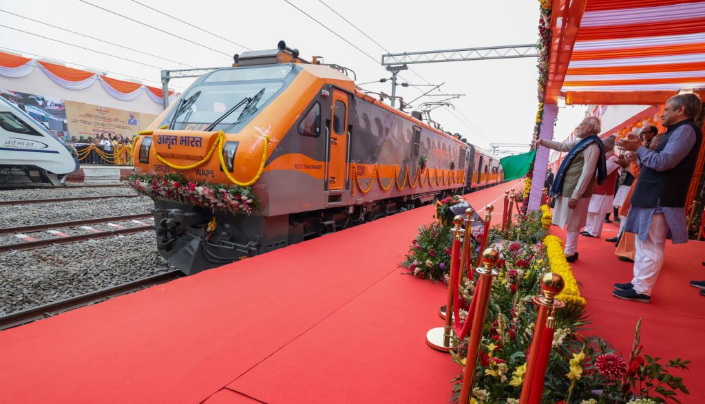 PM flags off new Amrit Bharat trains and Vande Bharat trains at Ayodhya, in Uttar Pradesh on December 30, 2023.