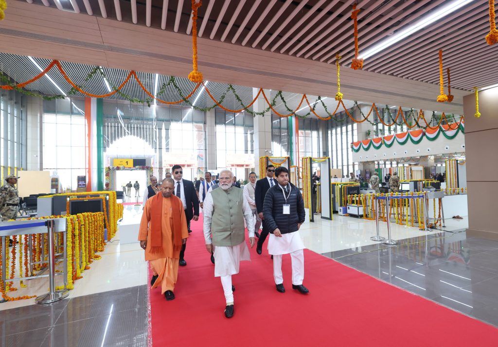 PM took a walkthrough of newly built Maharishi Valmiki International Airport during his visit to Ayodhya, in Uttar Pradesh on December 30, 2023.