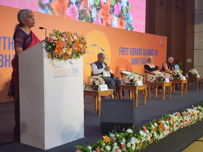 Union Finance Minister Smt. Nirmala Sitharaman at the 10th Vibrant Gujarat Global Summit in Gandhinagar.