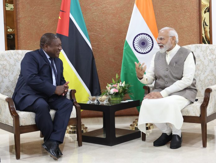 PM holds a bilateral meeting with Mozambique President, Mr. Filipe Jacinto Nyusi at Gandhinagar, in Gujarat on January 09, 2024.