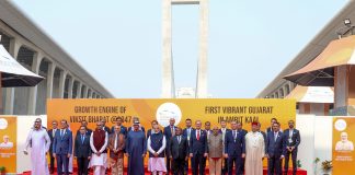 PM inaugurates 10th edition of Vibrant Gujarat Global Summit PM with visiting Heads of State/Government and other participating dignitaries at the 10th Vibrant Gujarat Summit at Gandhinagar, in Gujarat on January 10, 2024.