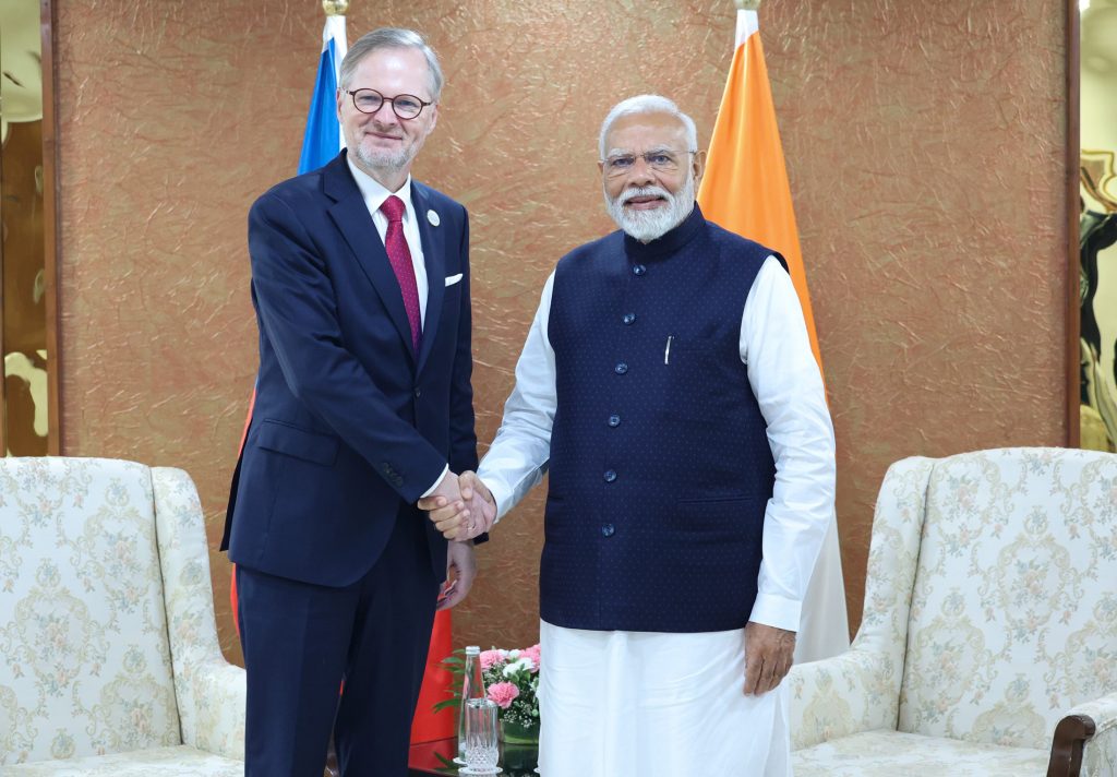 PM holds a bilateral meeting with Prime Minister of the Czech Republic, Mr. Petr Fiala at Gandhinagar, in Gujarat on January 10, 2024.