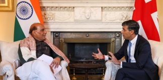 Raksha Mantri calls on UK Prime Minister in London The Union Minister for Defence, Shri Rajnath Singh meets with UK Prime Minister, Mr Rishi Sunak at London, in United Kingdom on January 10, 2024.