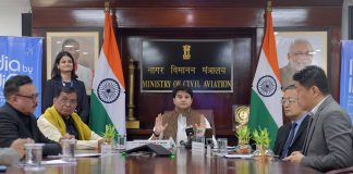 Shri Jyotiraditya M Scindia flags off a flight from Ayodhya to Ahmedabad The Union Minister of Steel and Civil Aviation, Shri Jyotiraditya M. Scindia addressing media at the flagging off ceremony of flight from Ayodhya to Ahmedabad, in New Delhi on January 11, 2024.