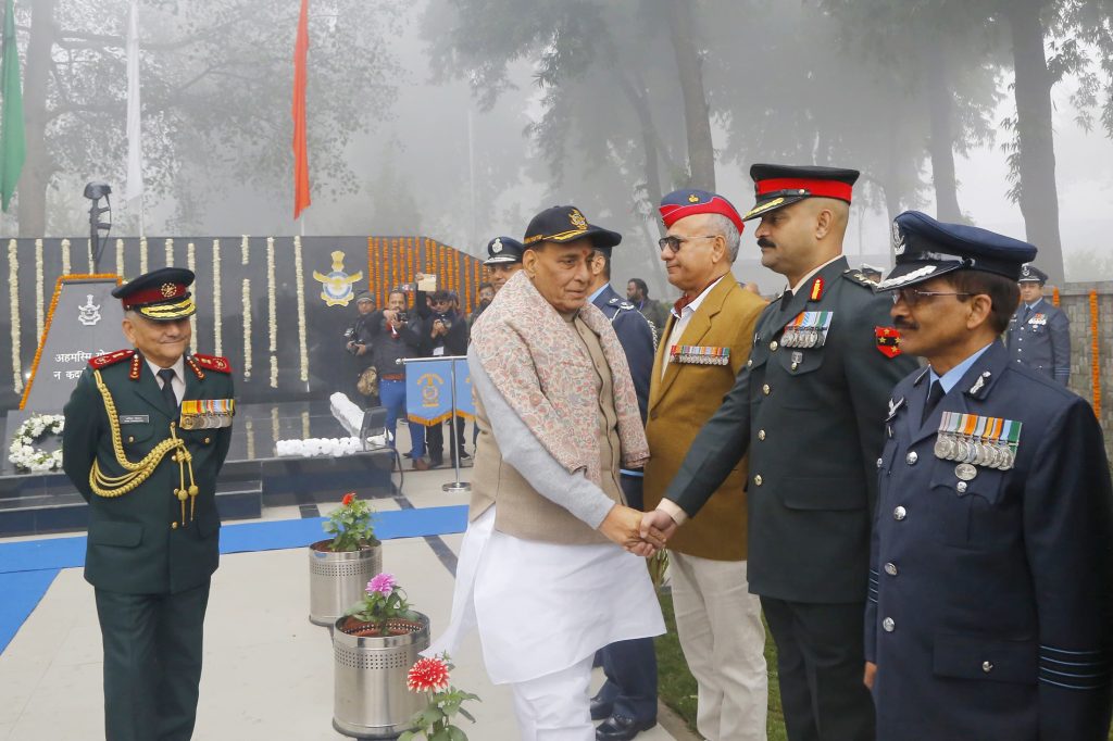 The Union Minister for Defence, Shri Rajnath Singh interacting with ex-servicemen at Air Force Station, Kanpur on the occasion of 8th Armed Forces Veterans’ Day on January 14, 2024.