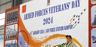 8th Armed Forces Veterans’ Day The Union Minister for Defence, Shri Rajnath Singh addressing the ex-servicemen at Air Force Station, Kanpur on the occasion of 8th Armed Forces Veterans Day on January 14, 2024.