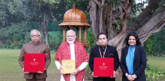 PM posts six commemorative postage stamps dedicated to the Shri Ram Janmabhoomi temple PM releases Commemorative Postage Stamps on Shri Ram Janmbhoomi Mandir & a book of stamps, in New Delhi on January 18, 2023.