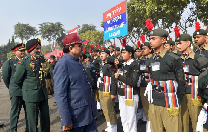 The Minister of State for Defence and Tourism, Shri Ajay Bhatt visits the National Cadet Corps (NCC) Republic Day Camp at Delhi Cantt. on January 18, 2024.