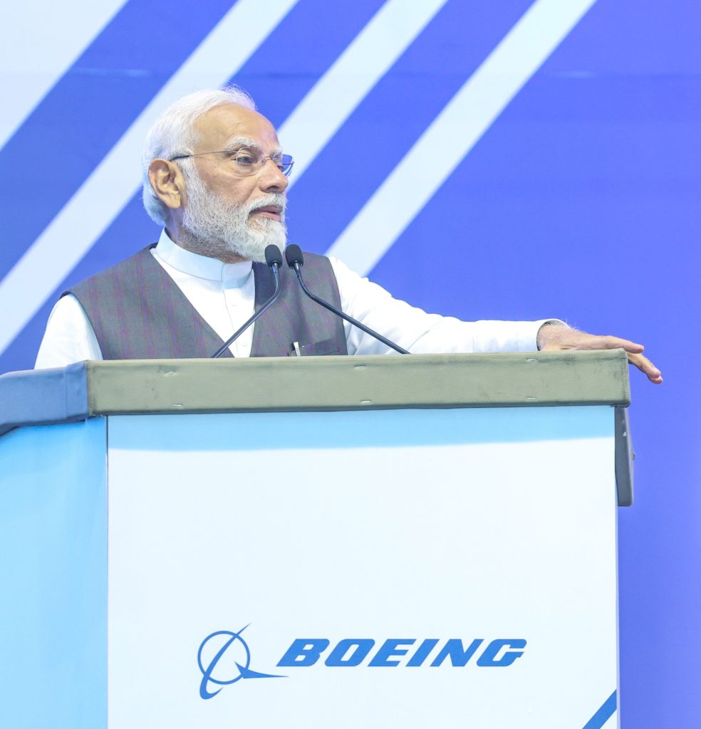 PM addressing at the inauguration of new state-of-the-art Boeing India Engineering and Technology Center campus in Bengaluru, Karnataka on January 19, 2024.
