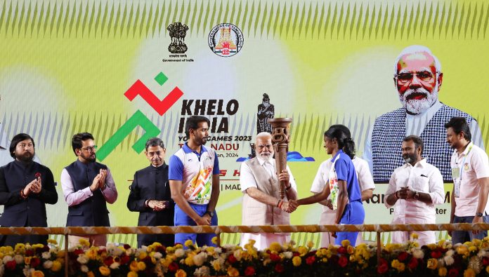 PM inaugurates opening ceremony of the Khelo India Youth Games 2023 at Jawaharlal Nehru Stadium, in Chennai, Tamil Naduon January 19, 2024.