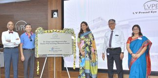 LVPEI Takes A Monumental Leap in Ocular Pharmacological Research (L-R) Dr Gullapalli N Rao, Founder Chair – LVPEI; Dr Ramanavarapu Sampath Kumar; Ms Uma Devi Chigurupati, Executive Director of Granules India Ltd; Dr Prashant Garg, Executive Chair, LVPEI; and Dr Sanhita Roy, Head of Dr Chigurupati Nageswara Rao Ocular Pharmacology Research Centre, LVPEI; at the inauguration of the 'Dr Chigurupati Nageswara Rao Ocular Pharmacology Research Centre' at the Kallam Anji Reddy Campus, LV Prasad Eye Institute (LVPEI), Hyderabad, today.