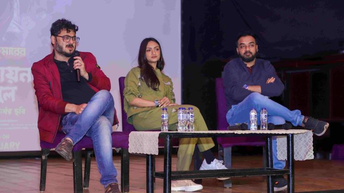 Shri Swapankumarer Badami Hyenar Kobole Team Engages with iLEAD Students. (L-R): Renowned director Debaloy Bhattacharya, actress Shruti Das, and singer Rishi Panda, left an indelible mark on the students.