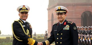 VISIT BY ADMIRAL FAHAD ABDULLAH S AL-GHOFAILY, CHIEF OF STAFF ROYAL SAUDI NAVAL FORCES TO INDIA Admiral Fahad Abdullah S Al-Ghofaily (Right) called on Adm R Hari Kumar, the Chief of the Naval Staff, Indian Navy (Left) on 11 Jan 24 at New Delhi.