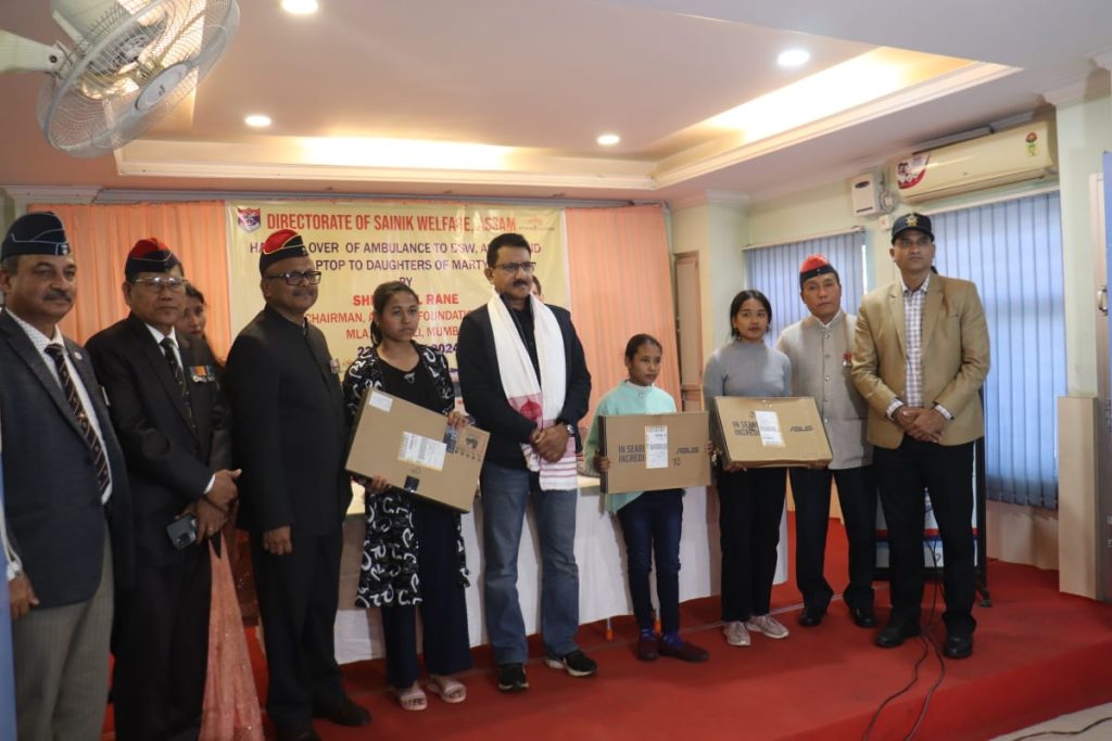 5 laptops were gifted to the daughters of martyred soldiers of Assam by Shri Sunil Rane, Chairman of Atharva Foundation.