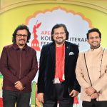 L-R: AKLF Day 1's concluding session, 'Tablawallah Unplugged,' had legendary tabla players Bickram Ghose and Pandit Kumar Bose with Rohen Bose.
