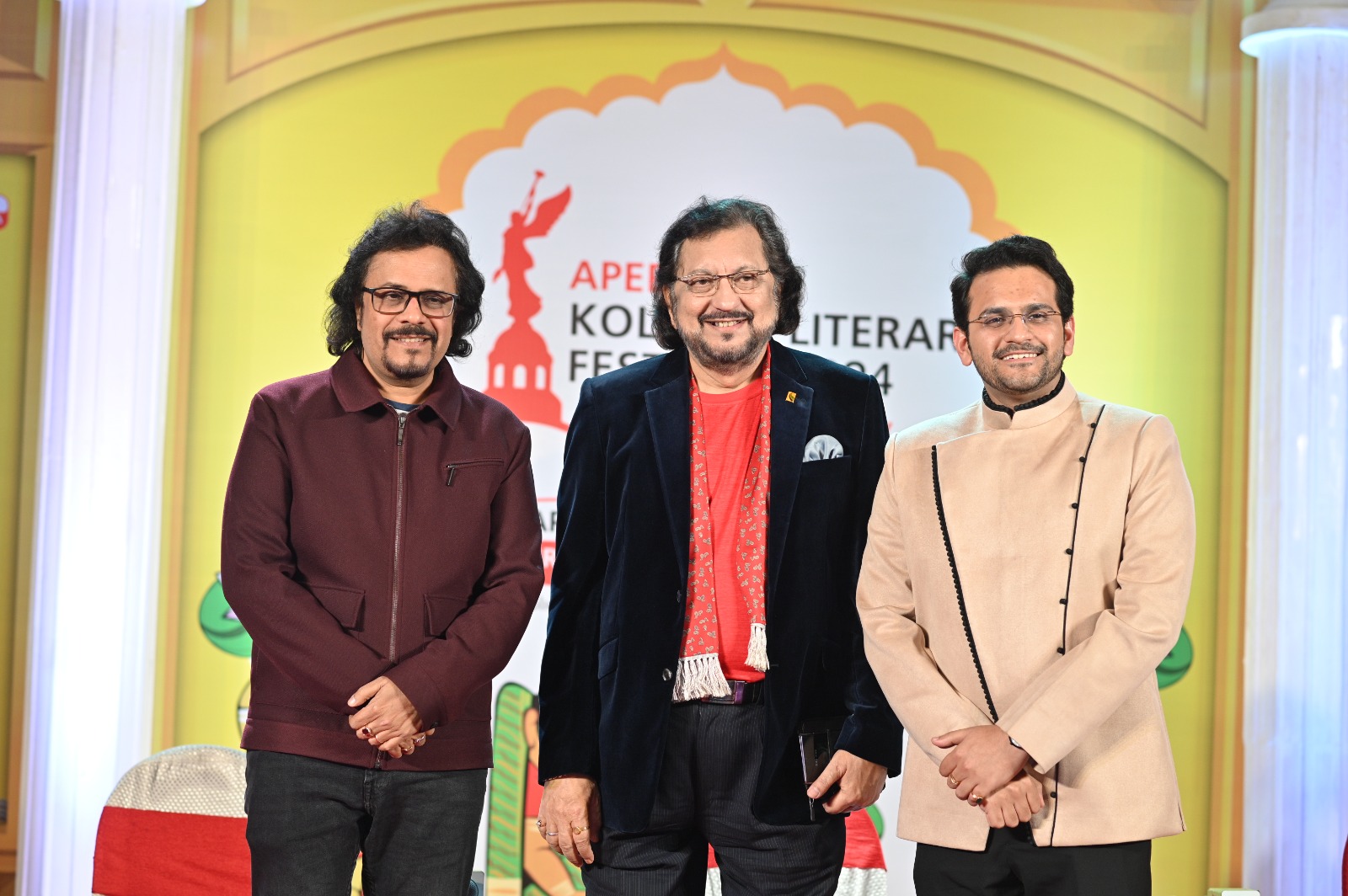 L-R: AKLF Day 1's concluding session, 'Tablawallah Unplugged,' had legendary tabla players Bickram Ghose and Pandit Kumar Bose with Rohen Bose.