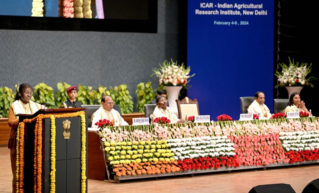 The President of India, Smt. Droupadi Murmu addressing at the Sixty Second Convocation of ICAR-IARI, in New Delhi on February 09, 2024.