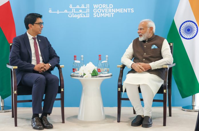 PM in a bilateral meeting with the President of Madagascar, Mr. Andry Rajoelina, in Abu Dhabi on February 14, 2024. PM in a bilateral meeting with the President of Madagascar, Mr. Andry Rajoelina, in Abu Dhabi on February 14, 2024.
