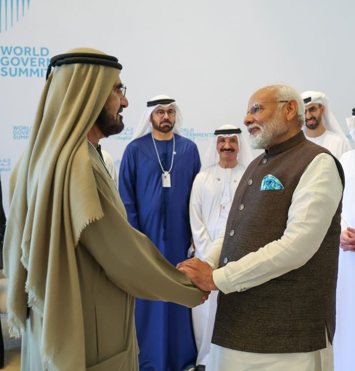 PM meets Sheikh Mohammed bin Rashid Al Maktoum, Vice President and Prime Minister of the UAE, in Dubai on February 14, 2024.