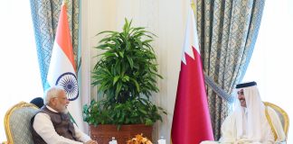 Prime Minister meets the Amir of Qatar PM holds a bilateral meeting with the Emir of Qatar, Sheikh Tamim bin Hamad Al Thani at Doha, in Qatar on February 15, 2024.