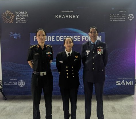 L-R: Armed Forces’ Nari Shakti on a global stage: Col Ponung Doming, Lt Cdr Annu Prakash & Sqn Ldr Bhawana Kanth share their remarkable journeys at the World Defence Show 2024 in Riyadh.