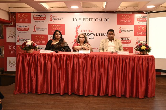 L-R: Neeta Sreedharan, Programming Head, Apeejay Kolkata Literary Festival; Anjum Katyal, Director, of Apeejay Kolkata Literary Festival; and Swagat Sengupta, CEO, of Apeejay Oxford Bookstores.