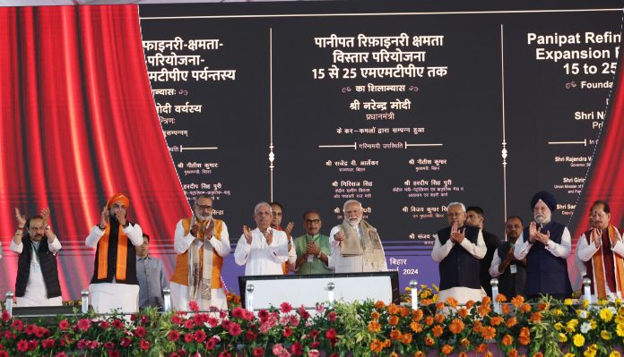 PM dedicates to nation and lays foundation stone for multiple development projects in Begusarai, Bihar on March 02, 2024.