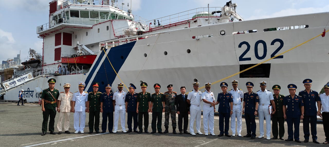 ICG’s Pollution Control Vessel Samudra Paheredar makes a port call as part of its overseas deployment to ASEAN countries, in Vietnam on April 02, 2024.