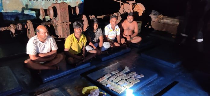 Indian Coast Guard apprehends an Indian fishing boat with unauthorised cash, reportedly involved in diesel smuggling, off Maharashtra coast on April 17, 2024.