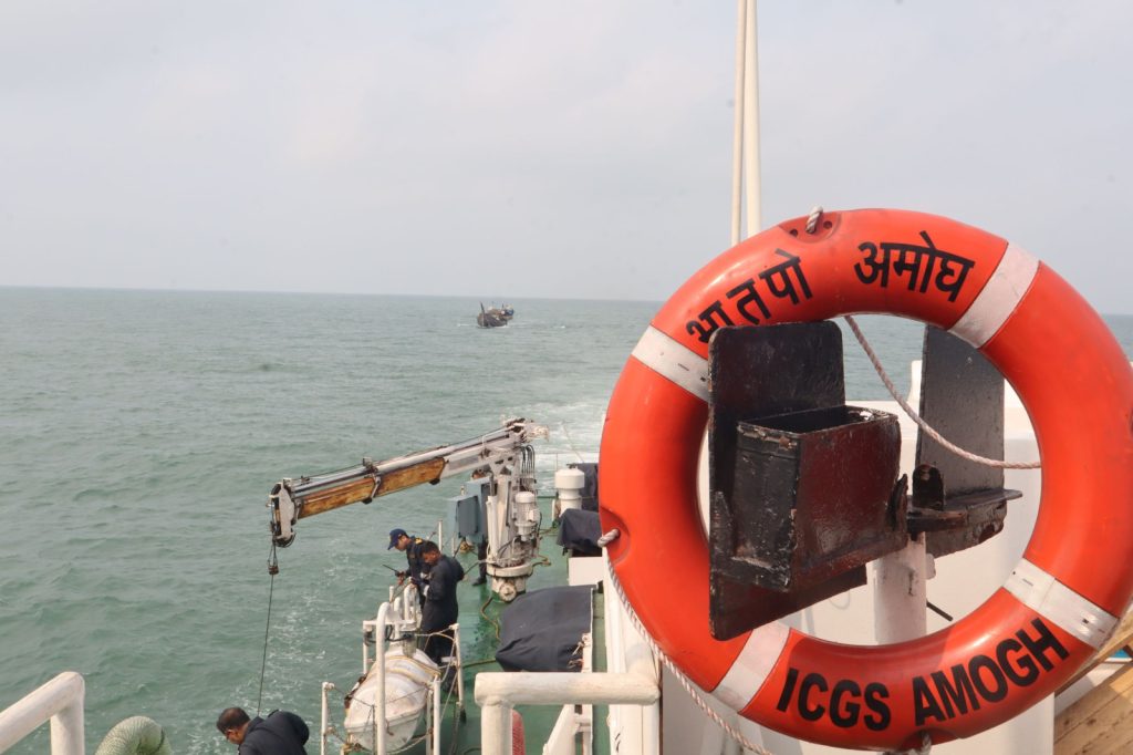 Indian Coast Guard rescues 27 Bangladeshi fishermen hands over them to Bangladesh Coast Guard on April 04, 2024.