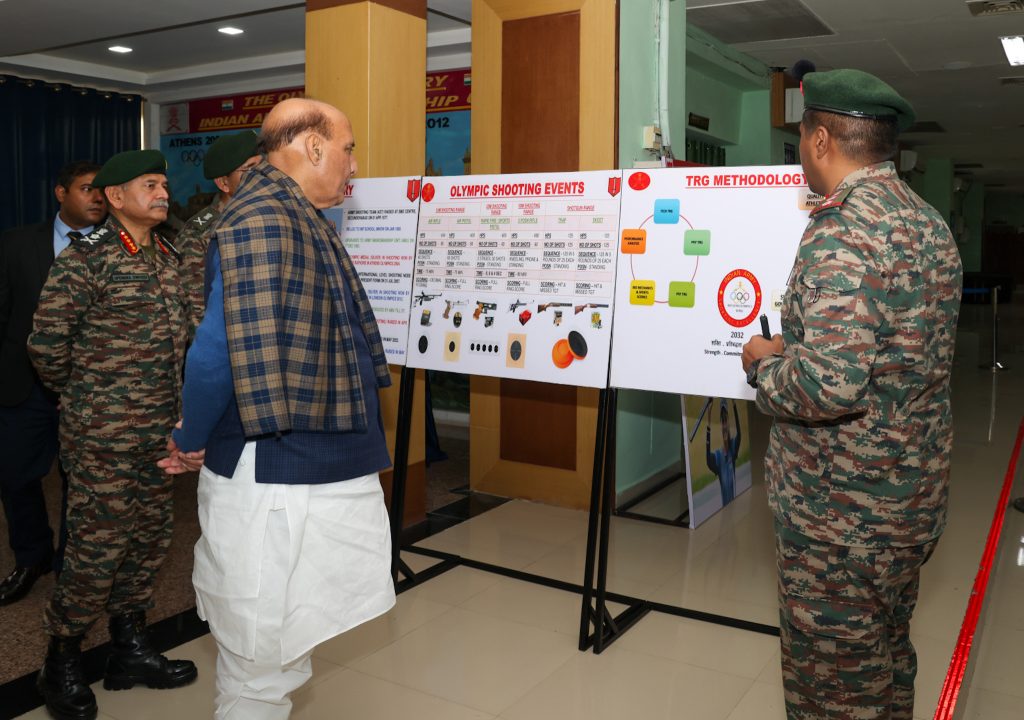 The Union Minister for Defence, Shri Rajnath Singh visited to the Army Marksmanship Unit at Mhow, in Madhya Pradesh on December 29, 2024.