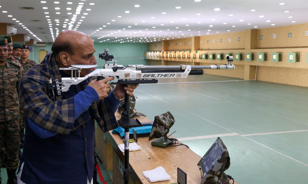 The Union Minister for Defence, Shri Rajnath Singh visited to the Army Marksmanship Unit at Mhow, in Madhya Pradesh on December 29, 2024.