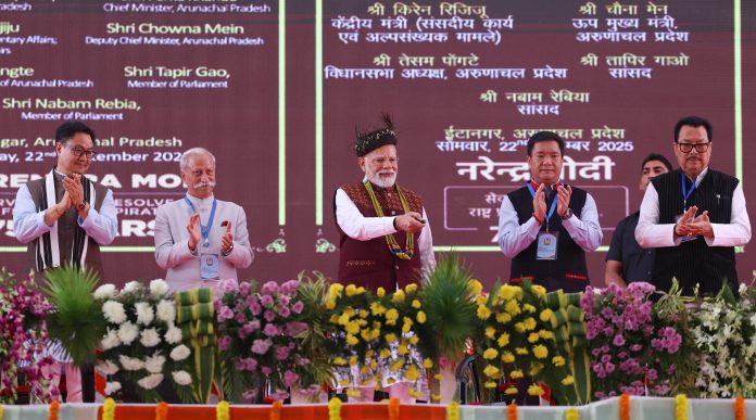PM lays the foundation stone of various projects at Itanagar, in Arunachal Pradesh on September 22, 2025.