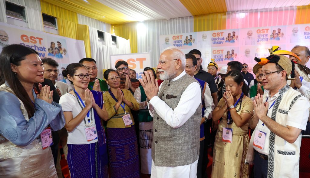 PM interacts with local Traders and Merchants on GST reforms at Itanagar, in Arunachal Pradesh on September 22, 2025.
