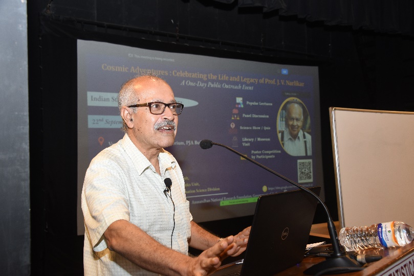 Prof. Soumitro Banerjee, IISER, Kolkata delivering his speech in the Outreach Programme on “Cosmic Adventures: Celebrating the Life and Legacy of Prof. J. V. Narlikar” on 22nd September, 2025 (Monday) at ISI, Kolkata