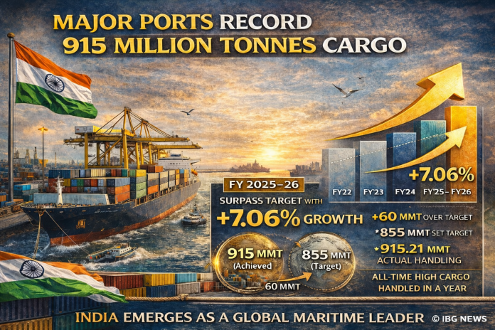 Major Ports Record 915 Million Tonnes Cargo in FY 2025–26, Surpass Target with 7.06% Growth