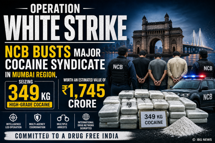 Operation WHITE STRIKE - NCB Busts Major Cocaine Syndicate in Mumbai Region, Seizing 349 kg High-Grade Cocaine worth an Estimated Value of ₹1,745 Crore Operation WHITE STRIKE: NCB Busts Major Cocaine Syndicate in Mumbai Region, Seizing 349 kg High-Grade Cocaine worth an Estimated Value of ₹1,745 Crore