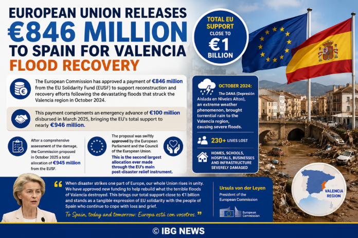 European Union Releases €846 Million to Spain for Valencia Flood Recovery