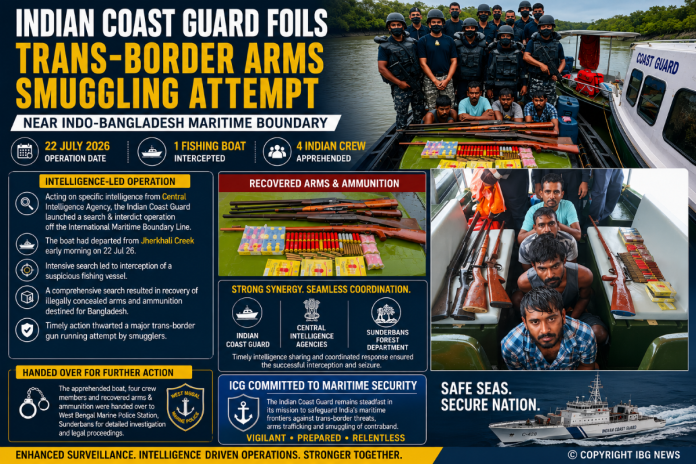 Indian Coast Guard Foils Cross-Border Arms Smuggling Bid Near Indo-Bangladesh Maritime Boundary