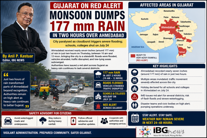 Gujarat on Red Alert After Torrential Rain Paralyzes Ahmedabad; Schools Shut Amid Flood Crisis Gujarat on Red Alert After Torrential Rain Paralyzes Ahmedabad; Schools Shut Amid Flood Crisis
