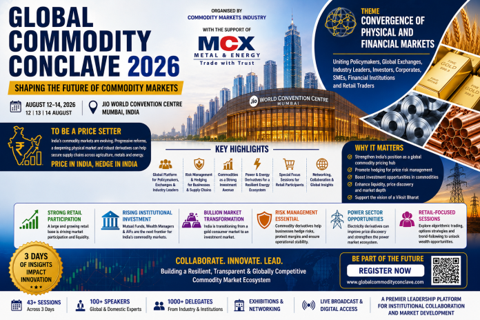# **Global Commodity Conclave 2026 to Spotlight India's Growing Influence in Global Commodity Markets** **By Antara Tripathy** **Editor, IBG NEWS** **Mumbai, July 30, 2026:** India is set to take a significant step towards strengthening its position in the global commodity landscape with the **Global Commodity Conclave 2026**, a three-day international summit scheduled to be held from **August 12 to 14** at the **Jio World Convention Centre, Mumbai**. Organised by the Commodity Markets Industry with the support of the **Multi Commodity Exchange of India (MCX)**, the conclave aims to bring together policymakers, global exchanges, financial institutions, market experts, industry leaders, investors and traders on a single platform to discuss the future of commodity markets. Centred on the theme **"Convergence of Physical and Financial Markets,"** the conclave will examine how India's expanding commodity ecosystem can evolve into a globally recognised price discovery hub while strengthening market efficiency, transparency and risk management. ## India Eyes a Leadership Role in Commodity Pricing India's commodity markets have undergone significant transformation in recent years, driven by regulatory reforms, technological advancements and increasing participation from both institutional and retail investors. Industry experts believe the country is now well positioned to play a larger role in global commodity pricing rather than merely following international benchmarks. One of the key themes of the conclave will be **"Price in India, Hedge in India,"** highlighting the importance of developing robust domestic derivatives markets that can support industries dealing with agriculture, metals and energy. Discussions will also focus on strengthening supply chains and providing practical risk management tools for manufacturing MSMEs, particularly in sectors such as secondary aluminium, copper scrap and zinc. ## Commodities Emerging as a Strong Investment Avenue As global financial markets face inflationary pressures, geopolitical uncertainties and economic volatility, commodities are increasingly becoming an important component of diversified investment portfolios. The conclave will explore how commodity derivatives are helping investors manage market risks while creating opportunities for long-term wealth generation. Improvements in trading infrastructure, digital platforms and regulatory oversight have made commodity investments more transparent and accessible, encouraging greater participation from both retail and institutional investors. Speaking ahead of the event, **Ajay Garg**, Alternate President of the **Commodity & Capital Market Participants Association of India (CPAI)**, observed that India's commodity markets are witnessing the convergence of expanding retail participation and stronger institutional confidence, creating a more inclusive environment for wealth creation. ## Institutional Participation Driving Market Growth Industry leaders believe India's commodity derivatives market is entering a new phase of maturity. While retail investors have played a crucial role in expanding market participation over the past few years, increasing involvement from mutual funds, wealth management firms and Alternative Investment Funds (AIFs) is expected to deepen liquidity, improve price discovery and bring Indian markets closer to global standards. This growing institutional participation is expected to reinforce India's ambition of becoming one of the world's leading commodity trading destinations. ## India's Bullion Market Undergoes Transformation The conclave will also examine developments in India's precious metals sector. **Surendra Mehta**, National Secretary of the **India Bullion and Jewellers Association (IBJA)**, said India is steadily evolving from being primarily a consumer of gold into a significant investment market. He noted that MCX is increasingly becoming an important platform for the financialisation of bullion trading in the country. ## Risk Management Takes Centre Stage Commodity price volatility has become one of the biggest challenges facing producers, manufacturers, exporters and importers across the world. Global geopolitical tensions, climate-related disruptions, supply chain uncertainties and changing consumption patterns have increased the need for effective price-risk management. During the conclave, experts will discuss how commodity derivatives can help businesses protect profit margins, improve financial planning and enhance operational stability. According to **Sushil Kothari**, President of the **Bharat Metal Exchange (BME)**, effective price benchmarking and hedging have become essential business tools, particularly for Micro, Small and Medium Enterprises (MSMEs), enabling them to remain competitive in an increasingly volatile market environment. ## Power Sector Derivatives in Focus India's rapidly expanding renewable energy sector is also expected to feature prominently during the discussions. Experts believe electricity derivatives can play a crucial role in improving price discovery, managing volatility and strengthening the country's evolving power market. **Karan Dhaul**, Director of the **Independent Power Producers Association of India (IPPAI)**, said the conclave would provide an important platform for industry collaboration while acknowledging MCX's contribution towards developing a transparent and efficient commodity trading ecosystem, including the electricity value chain. ## Dedicated Platform for Retail Investors Recognising the growing interest among individual investors, the final day of the conclave will feature dedicated sessions focusing on retail participation. Topics are expected to include algorithmic trading, commodity options, trend-following strategies and new investment opportunities designed to enhance financial literacy and encourage informed participation in commodity markets. ## Strengthening India's Commodity Ecosystem Highlighting the broader significance of the event, **Praveena Rai**, Managing Director and Chief Executive Officer of **Multi Commodity Exchange of India Limited (MCX)**, said the conclave aims to create greater awareness about the role commodity markets play in the nation's economy. She noted that wider adoption of commodity derivatives for hedging and investment, coupled with collaboration among policymakers, regulators and industry stakeholders, would contribute towards building a stronger commodity ecosystem while supporting India's long-term vision of becoming a developed economy under the **Viksit Bharat** initiative. ## A Global Platform for Future Market Development The **Global Commodity Conclave 2026** is expected to emerge as one of the largest gatherings of commodity market stakeholders ever organised in India. By bringing together regulators, financial institutions, exchanges, manufacturers, investors and international experts, the event seeks to generate meaningful dialogue on innovation, market resilience, sustainable growth and global competitiveness. As India continues to strengthen its position in international commodity trading, the conclave is expected to play an important role in shaping future policy, encouraging institutional collaboration and positioning the country as an emerging global leader in commodity and derivatives markets.