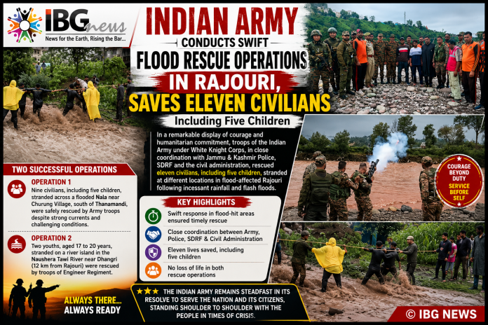 Indian Army Rescues 11 People, Including Five Children, in Flood-Hit Rajouri Indian Army Rescues 11 People, Including Five Children, in Flood-Hit Rajouri