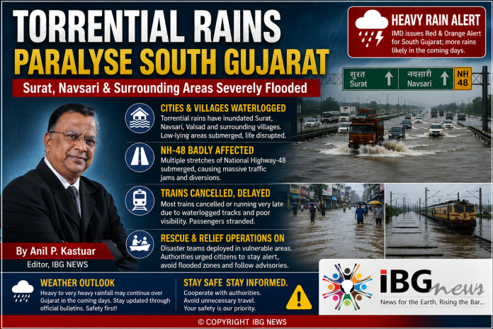Torrential Monsoon Rains Leave South Gujarat Waterlogged; Highways Submerged, Rail Services Severely Disrupted