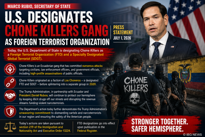 U.S. Designates Ecuador's 'Chone Killers' Gang as Foreign Terrorist Organization U.S. Designates Ecuador's 'Chone Killers' Gang as Foreign Terrorist Organization