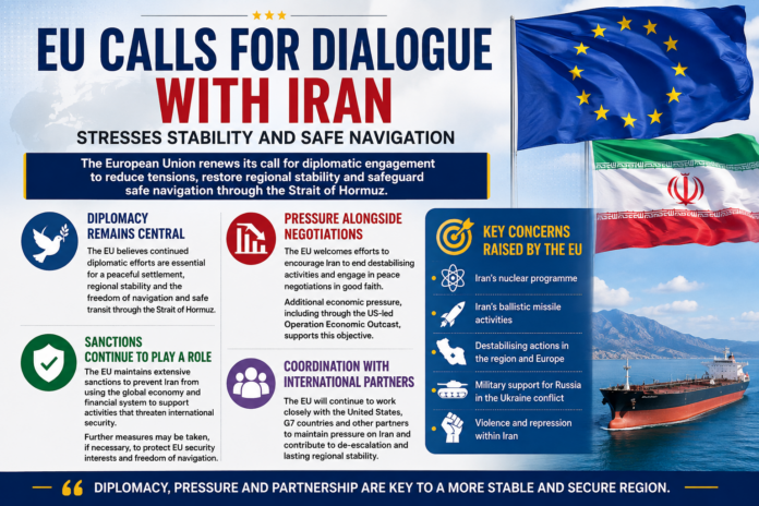 EU Calls for Dialogue with Iran, Stresses Stability and Safe Navigation EU Calls for Dialogue with Iran, Stresses Stability and Safe Navigation