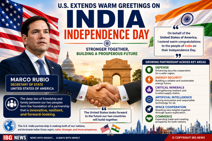 U.S. Congratulates India on Independence Day, Reaffirms Stronger Strategic Partnership