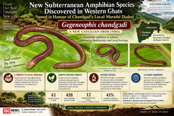 New Legless Amphibian Species Discovered in Maharashtra’s Western Ghats, Named After Chandgadi Dialect